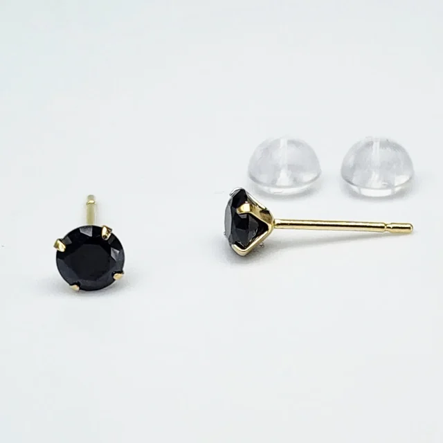 18ct Yellow Gold 4mm Round 4 Claw Black Coloured Cubic Zirconia Stud Earrings - K18CZBLK