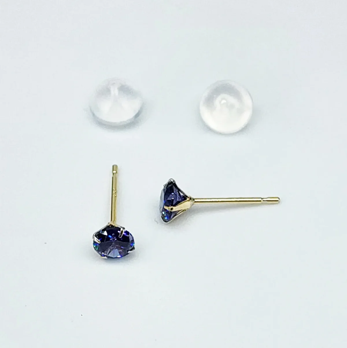 18ct Yellow Gold 4mm Round 4 Claw Blue Sapphire Coloured Cubic Zirconia Stud Earrings - K18CZBLSAP