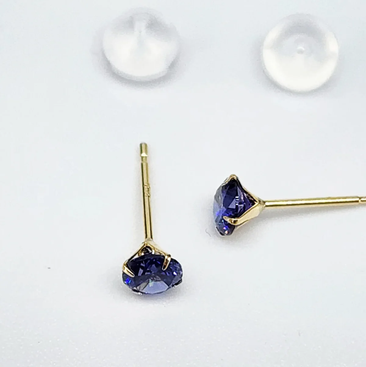 18ct Yellow Gold 4mm Round 4 Claw Blue Sapphire Coloured Cubic Zirconia Stud Earrings - K18CZBLSAP