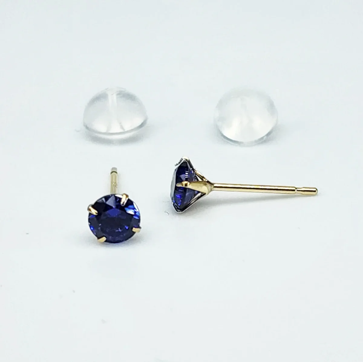 18ct Yellow Gold 4mm Round 4 Claw Blue Sapphire Coloured Cubic Zirconia Stud Earrings - K18CZBLSAP