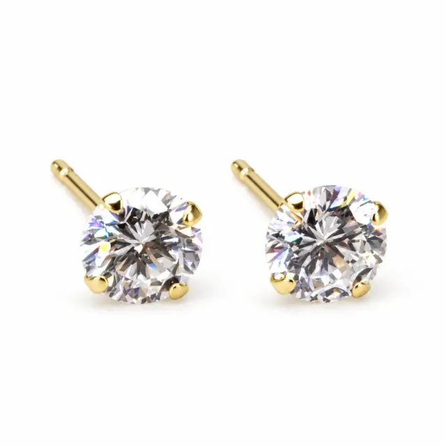 18ct Yellow Gold 4mm Round 4 Claw Cubic Zirconia Stud Earrings - K18-4MMCZ