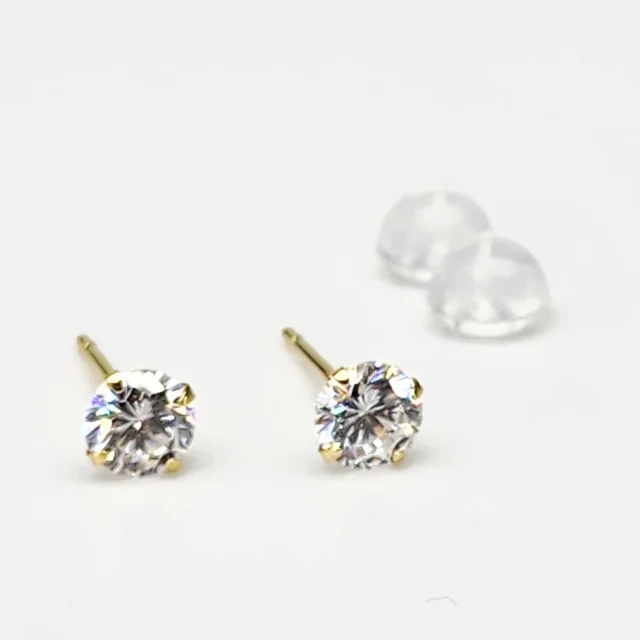 18ct Yellow Gold 4mm Round 4 Claw Cubic Zirconia Stud Earrings - K18-4MMCZ