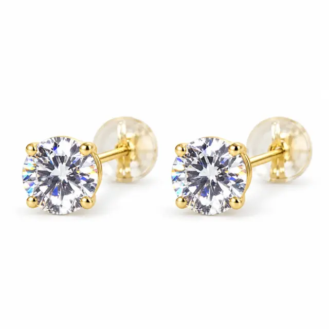 18ct Yellow Gold 5mm Round 4 Claw Cubic Zirconia Stud Earrings - K18-5MMCZ