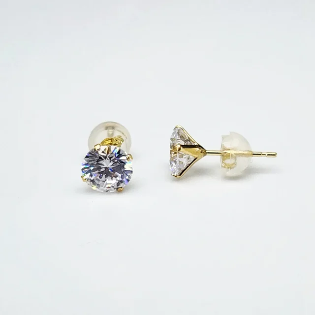 18ct Yellow Gold 6mm Round 4 Claw Cubic Zirconia Stud Earrings - K18-6MMCZ
