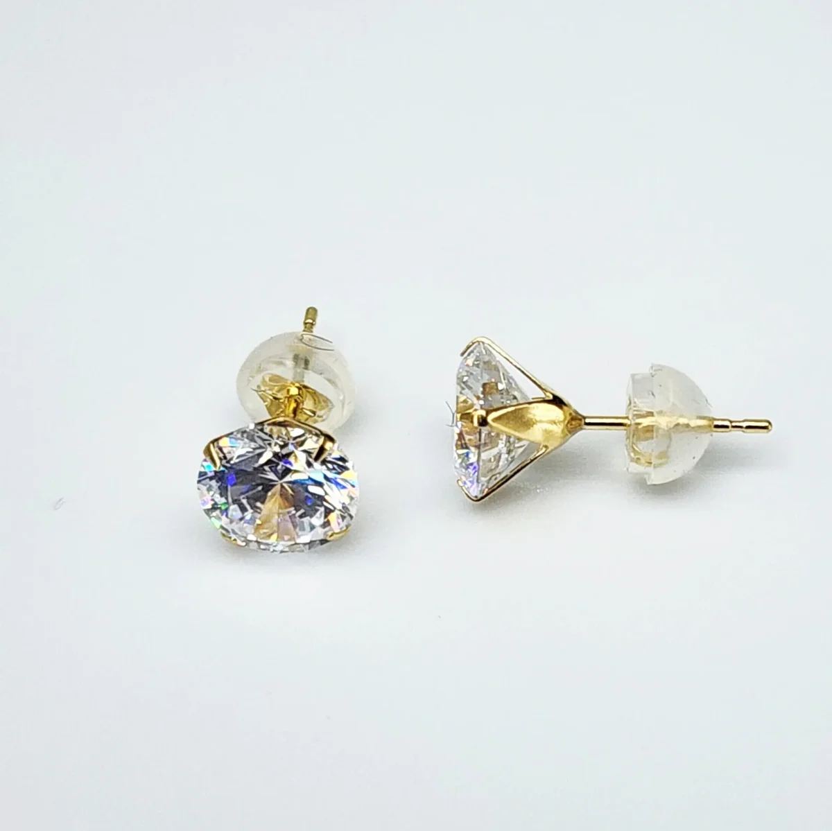 18ct Yellow Gold 7mm Round 4 Claw Cubic Zirconia Stud Earrings - K18-7MMCZ