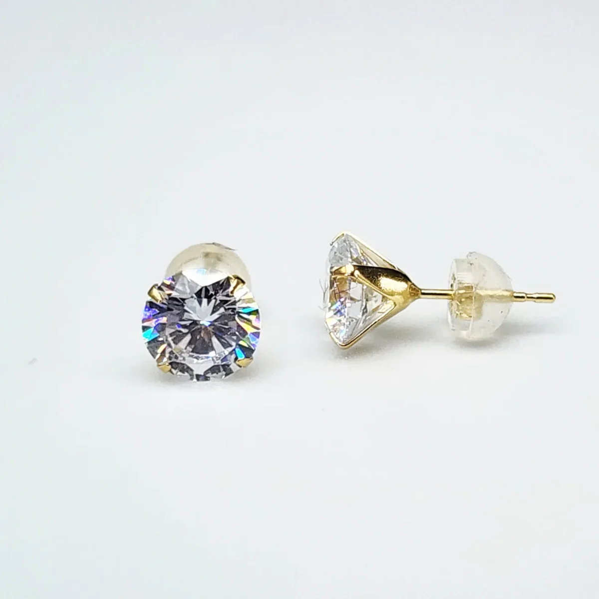 18ct Yellow Gold 7mm Round 4 Claw Cubic Zirconia Stud Earrings - K18-7MMCZ