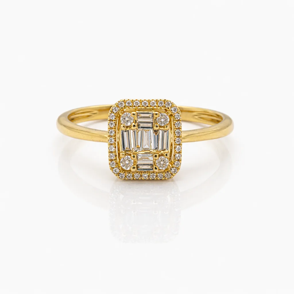 18ct Yellow Gold Baguette & Round Diamond Halo Ring – 0.15ct TDW - 18KR35808AL