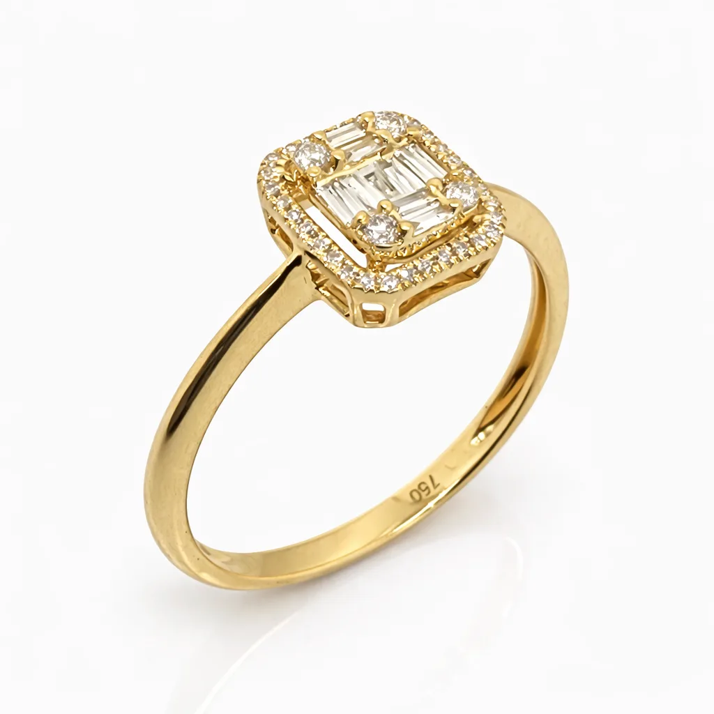 18ct Yellow Gold Baguette & Round Diamond Halo Ring – 0.15ct TDW - 18KR35808AL