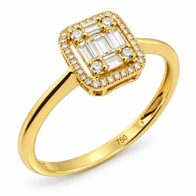 18ct Yellow Gold Baguette & Round Diamond Halo Ring – 0.15ct TDW - 18KR35808AL