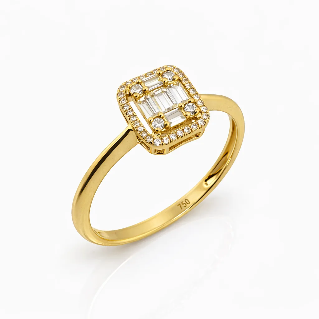 18ct Yellow Gold Baguette & Round Diamond Halo Ring – 0.15ct TDW - 18KR35808AL