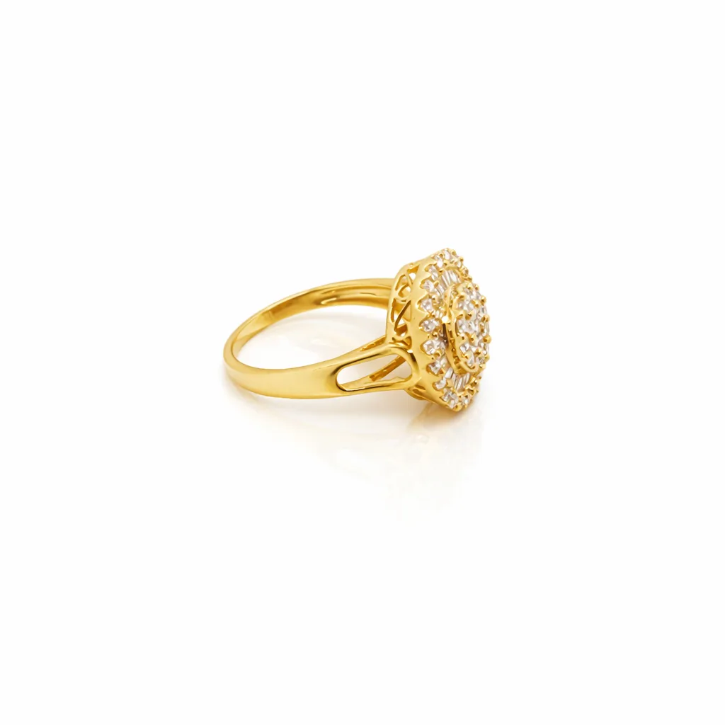 18ct Yellow Gold Diamond Cluster Ring 0.75ct Natural Round & Baguette Diamonds - 18KR13537BL