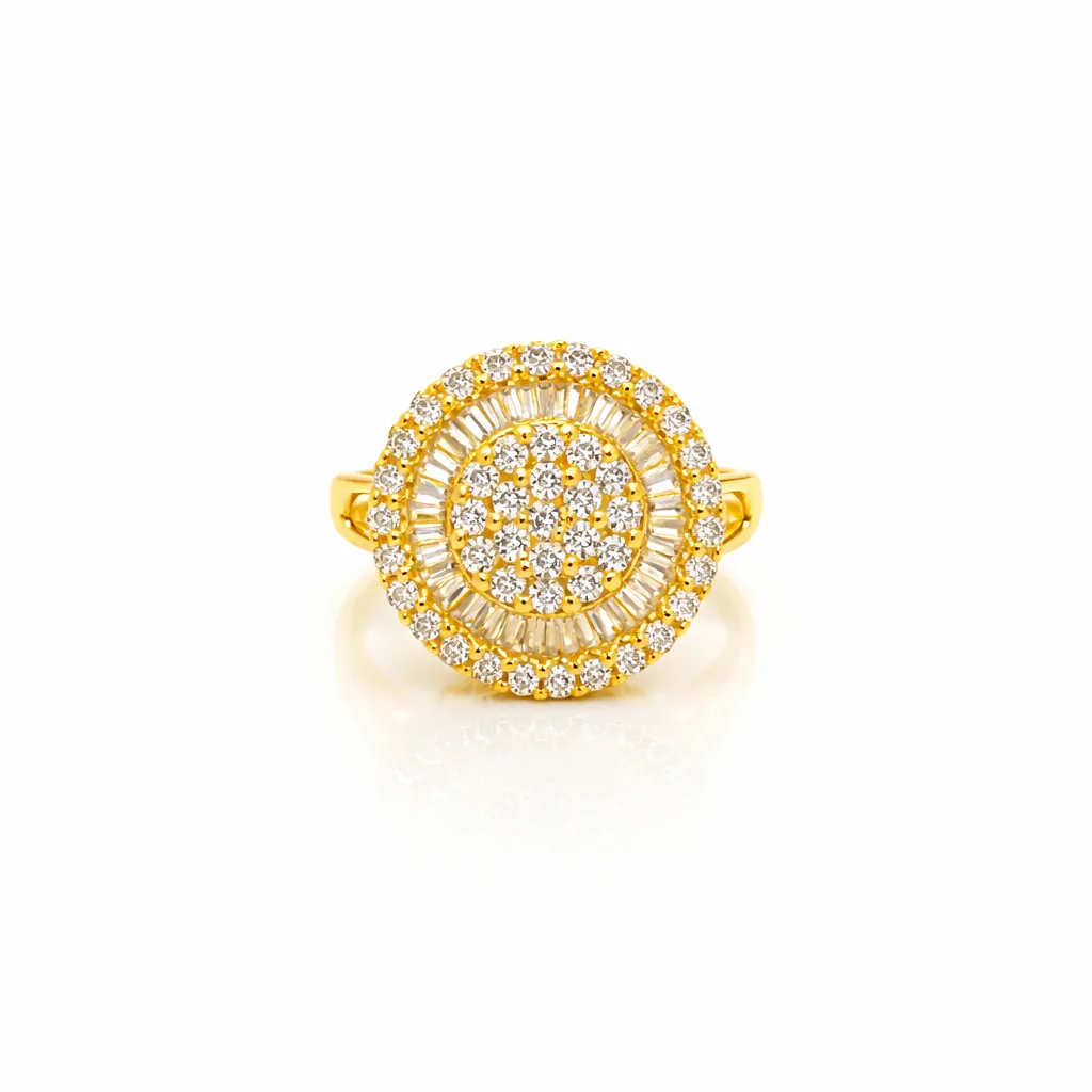 18ct Yellow Gold Diamond Cluster Ring 0.75ct Natural Round & Baguette Diamonds - 18KR13537BL