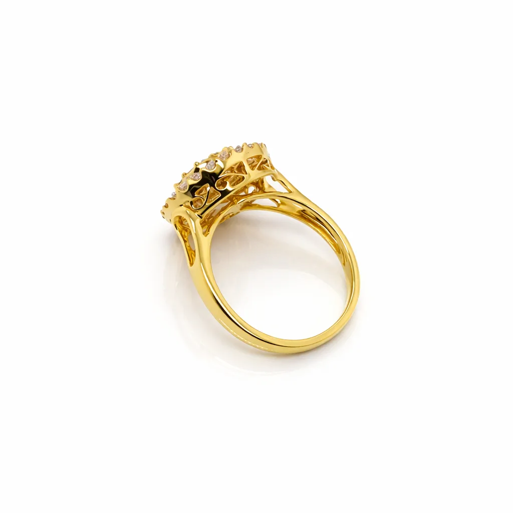 18ct Yellow Gold Diamond Cluster Ring 0.75ct Natural Round & Baguette Diamonds - 18KR13537BL