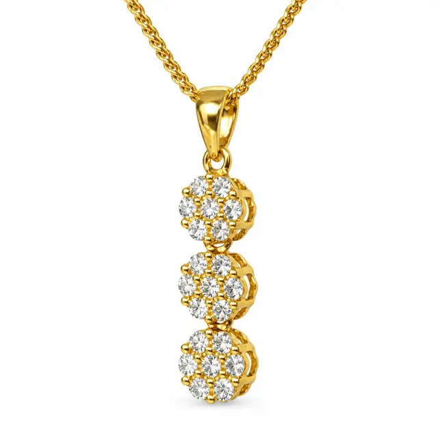 18ct Yellow Gold Diamond Triple Cluster Pendant 0.26ct TDW - 18KR20940PL