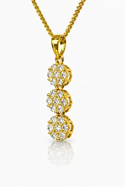 18ct Yellow Gold Diamond Triple Cluster Pendant 0.26ct TDW - 18KR20940PL