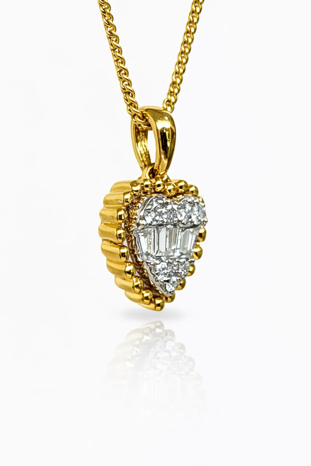 18ct Yellow Gold Heart Pendant with 0.11ct Natural Diamond (Round & Baguette) - 18KR45195PL
