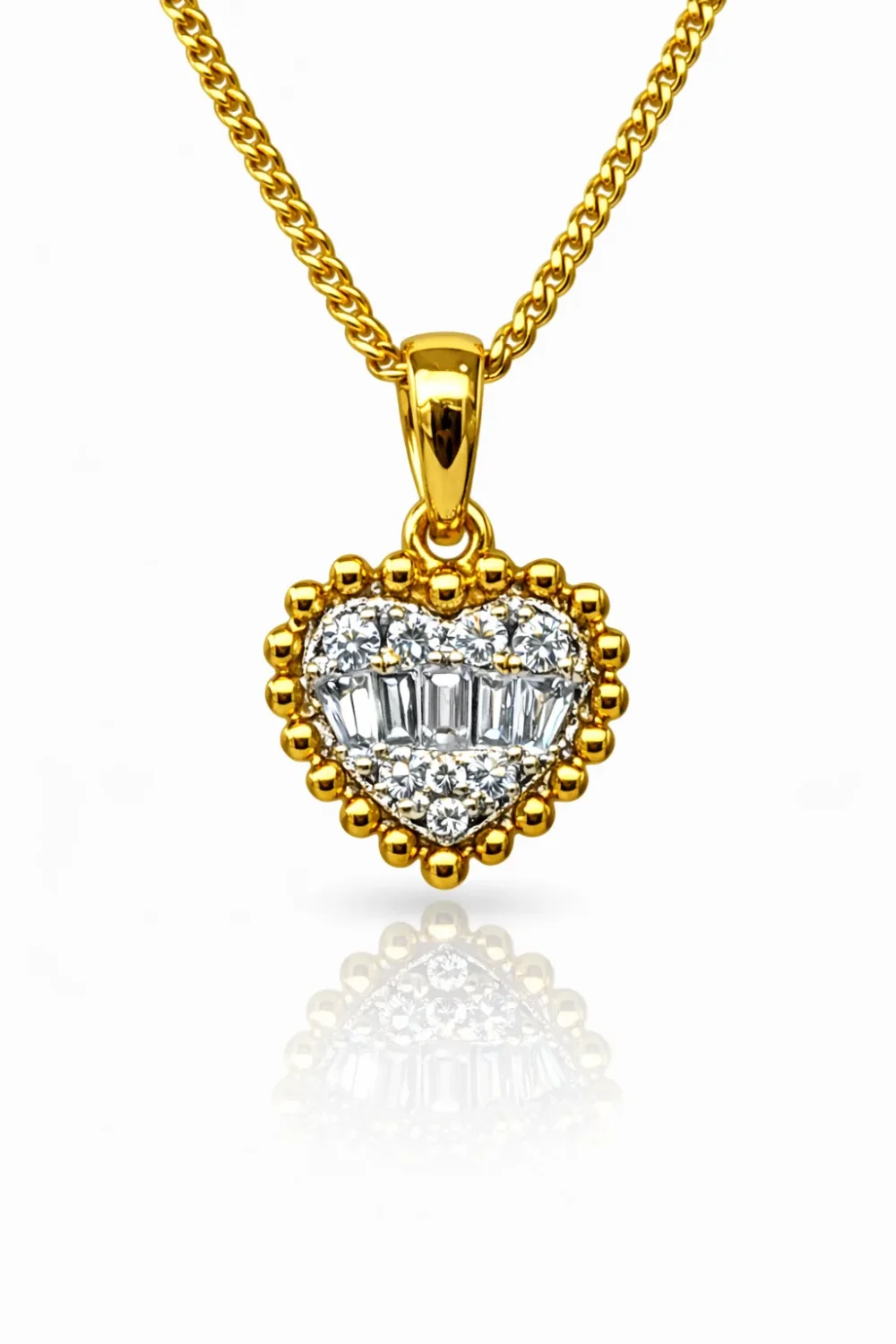 18ct Yellow Gold Heart Pendant with 0.11ct Natural Diamond (Round & Baguette) - 18KR45195PL