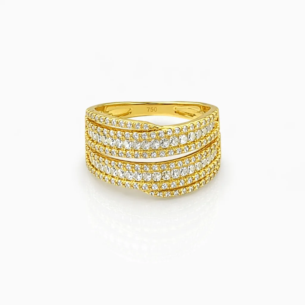 18ct Yellow Gold Multi-Row Natural Diamond Ring 0.74ct TDW – Round & Baguette Cut Statement Band - 18KR46180L