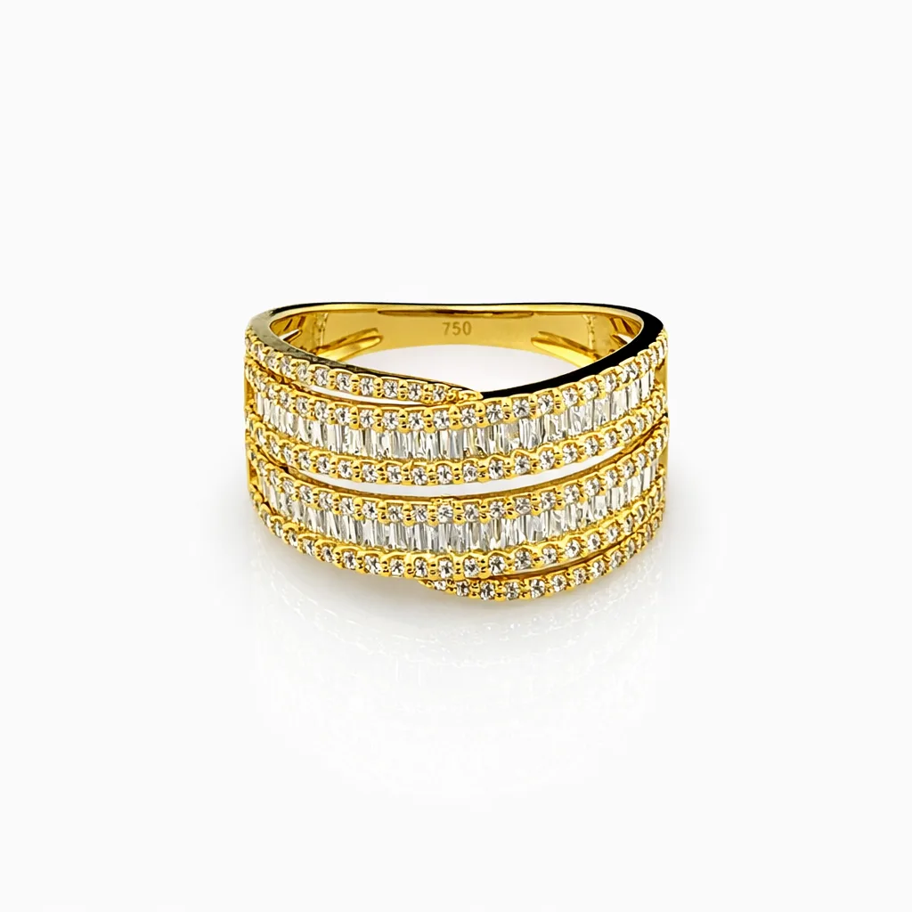 18ct Yellow Gold Multi-Row Natural Diamond Ring 0.74ct TDW – Round & Baguette Cut Statement Band - 18KR46180L