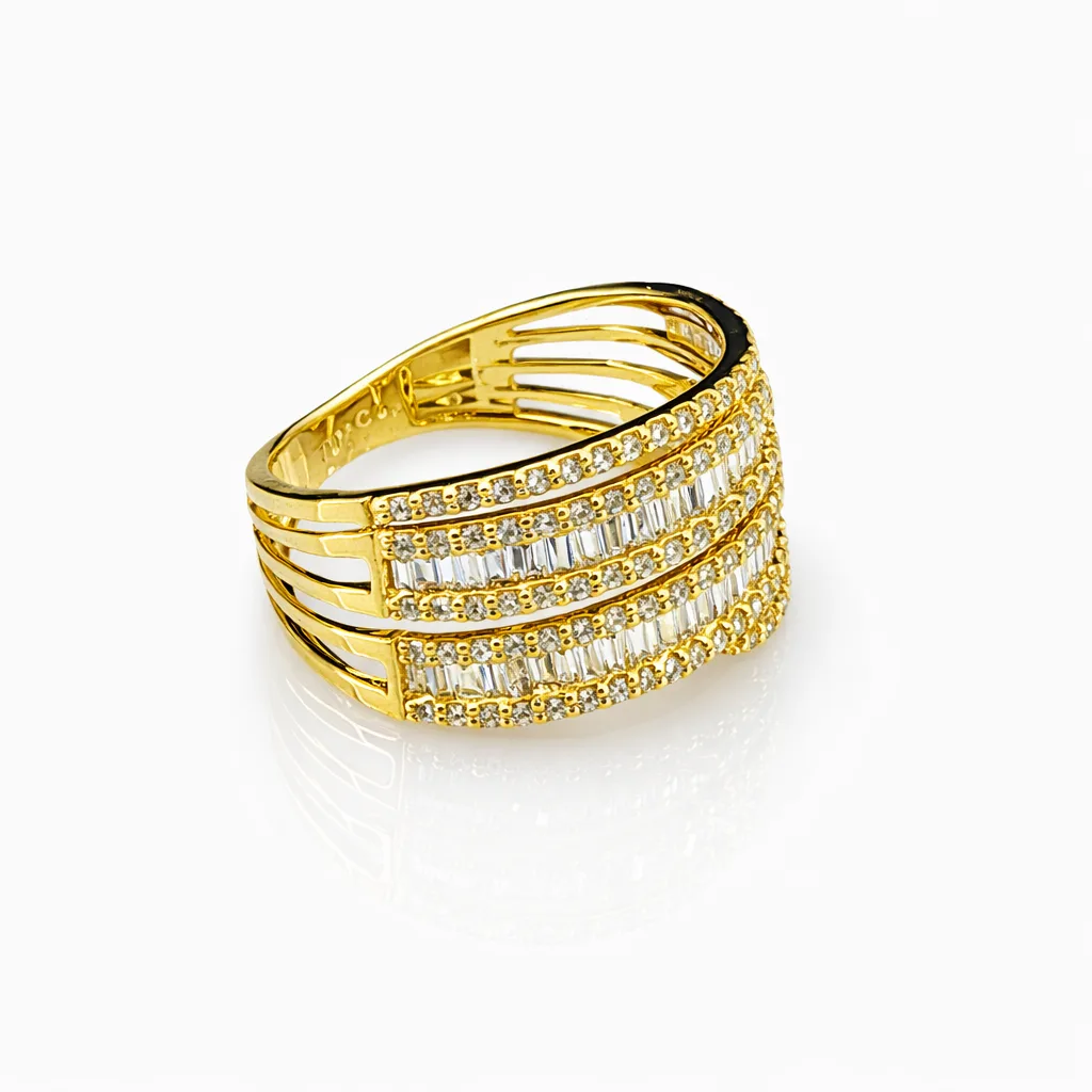 18ct Yellow Gold Multi-Row Natural Diamond Ring 0.74ct TDW – Round & Baguette Cut Statement Band - 18KR46180L
