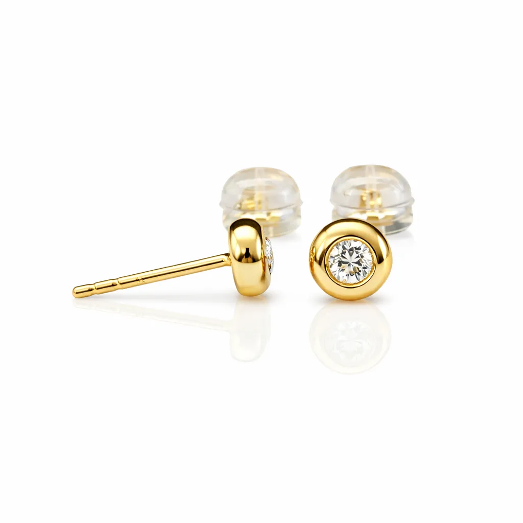 18ct Yellow Gold Natural Diamond Bezel-Set Stud Earrings (0.133ct TDW) - 18KRSE9417L