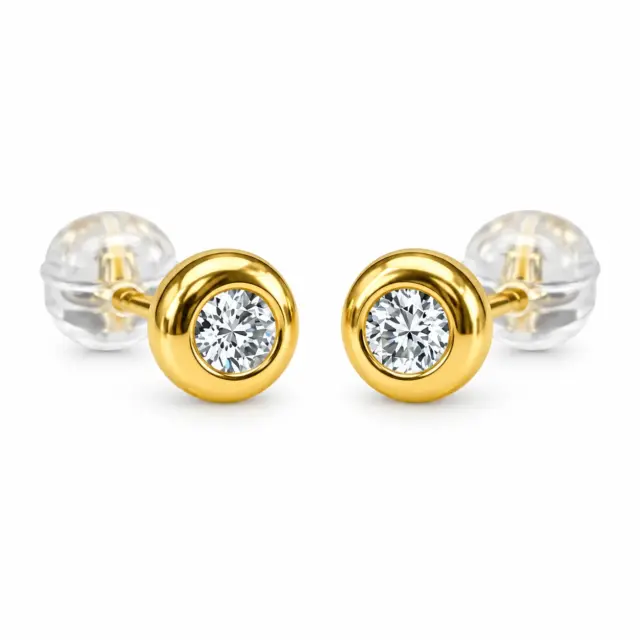 18ct Yellow Gold Natural Diamond Bezel-Set Stud Earrings (0.133ct TDW) - 18KRSE9417L