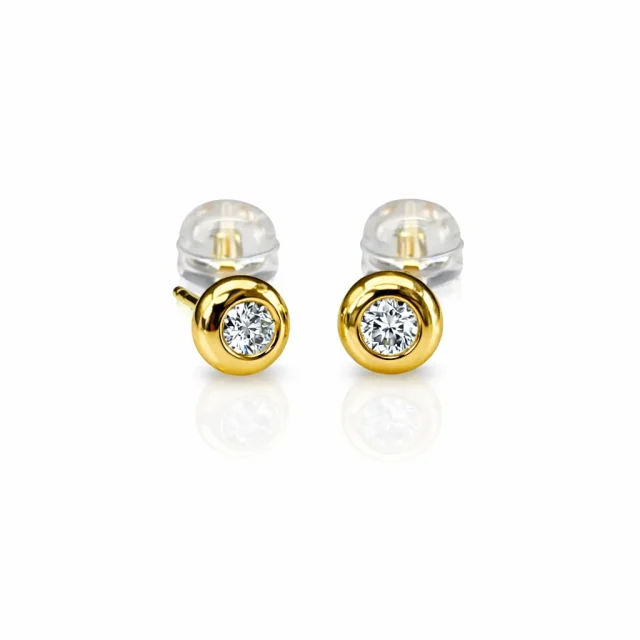 18ct Yellow Gold Natural Diamond Bezel-Set Stud Earrings (0.133ct TDW) - 18KRSE9417L