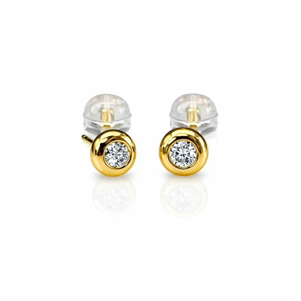 18ct Yellow Gold Natural Diamond Bezel-Set Stud Earrings (0.133ct TDW) - 18KRSE9417L