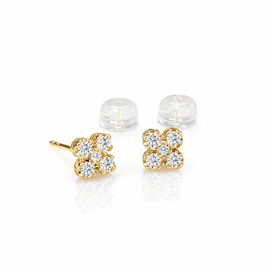 18ct Yellow Gold Natural Diamond Clover Stud Earrings 0.265ct - 18KRSE7526L