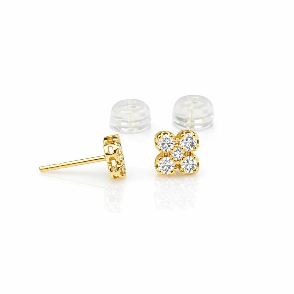 18ct Yellow Gold Natural Diamond Clover Stud Earrings 0.265ct - 18KRSE7526L