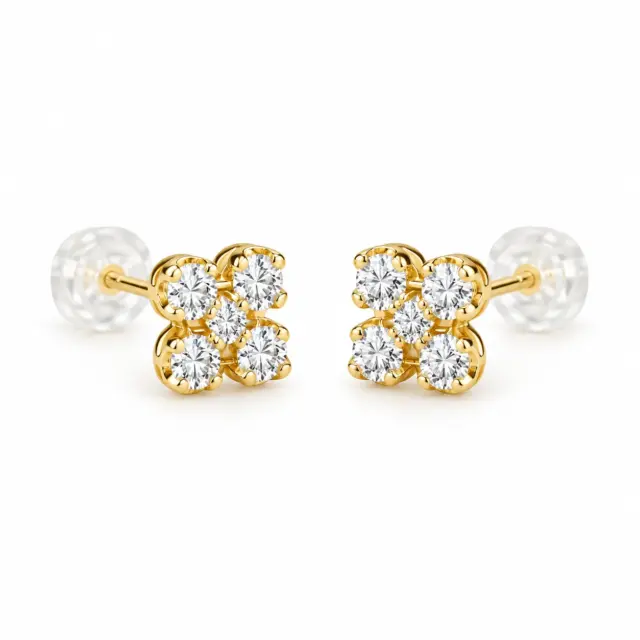 18ct Yellow Gold Natural Diamond Clover Stud Earrings 0.265ct - 18KRSE7526L