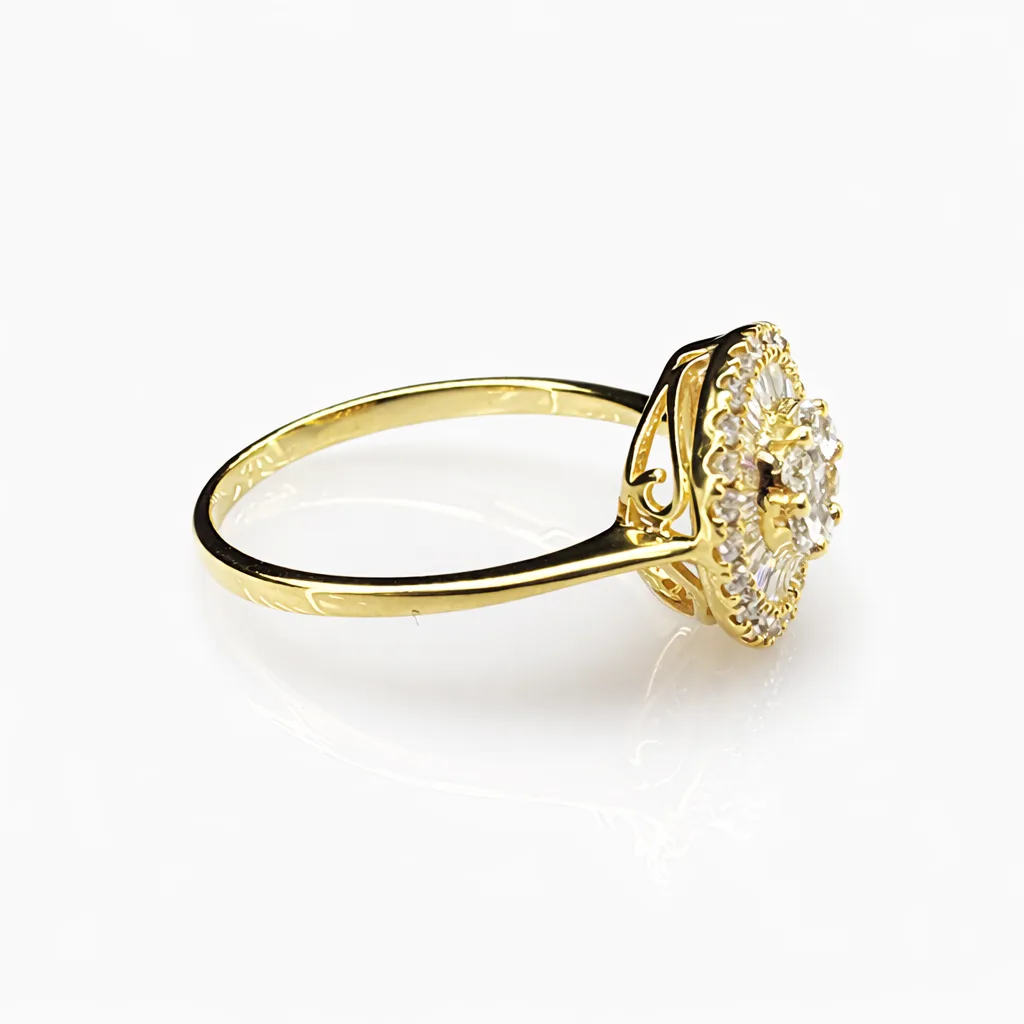 18ct Yellow Gold Natural Diamond Cluster Ring 0.417ct Round & Baguette Cut - 18KR18891L