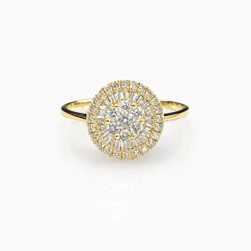 18ct Yellow Gold Natural Diamond Cluster Ring 0.417ct Round & Baguette Cut - 18KR18891L