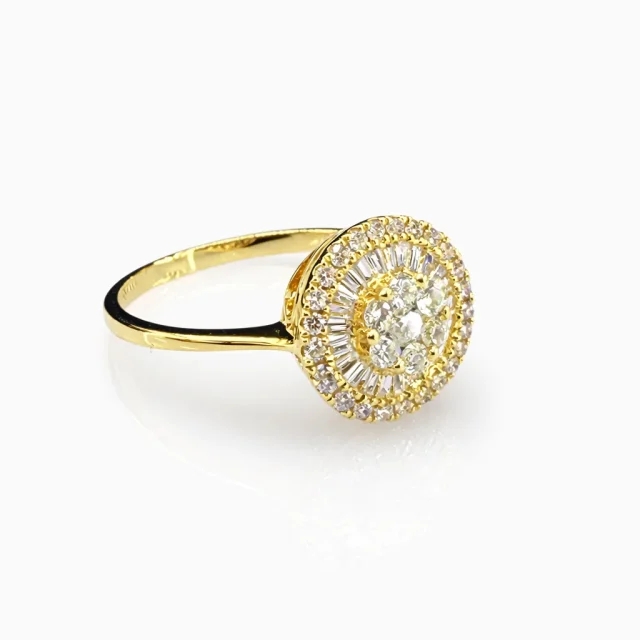 18ct Yellow Gold Natural Diamond Cluster Ring 0.417ct Round & Baguette Cut - 18KR18891L