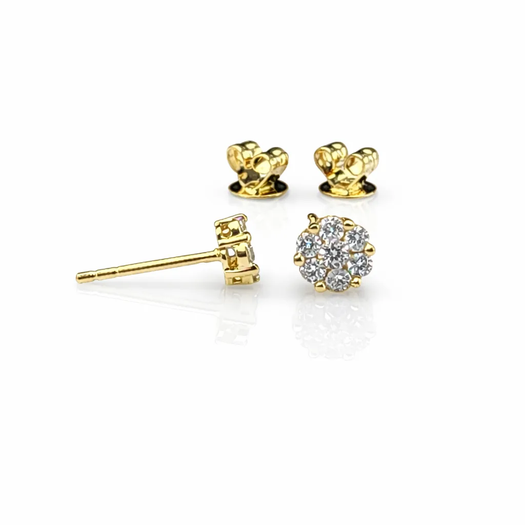 18ct Yellow Gold Natural Diamond Cluster Stud Earrings 4.8mm (0.253ct TDW) Round Claw-Set Cluster + 18ct Butterflies - 18KR7416EL