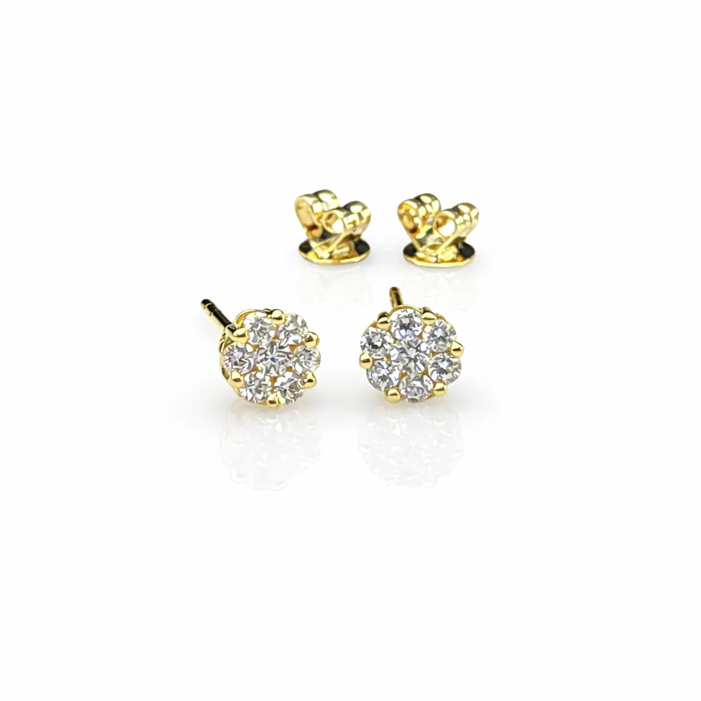 18ct Yellow Gold Natural Diamond Cluster Stud Earrings 4.8mm (0.253ct TDW) Round Claw-Set Cluster + 18ct Butterflies - 18KR7416EL