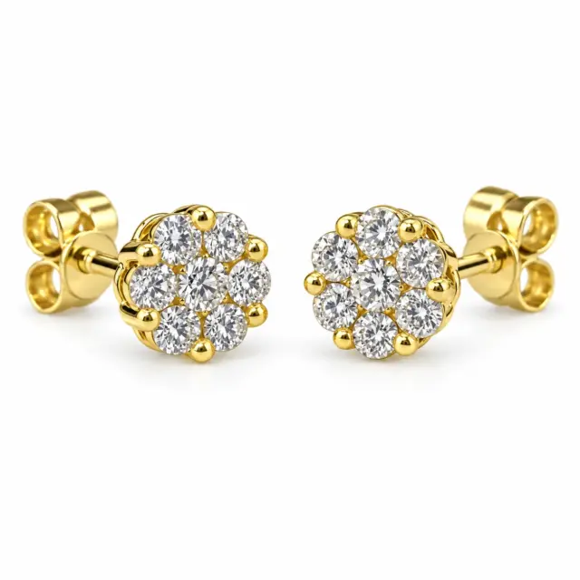 18ct Yellow Gold Natural Diamond Cluster Stud Earrings 4.8mm (0.253ct TDW) Round Claw-Set Cluster + 18ct Butterflies - 18KR7416EL