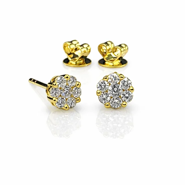 18ct Yellow Gold Natural Diamond Cluster Stud Earrings 4.8mm (0.253ct TDW) Round Claw-Set Cluster + 18ct Butterflies - 18KR7416EL