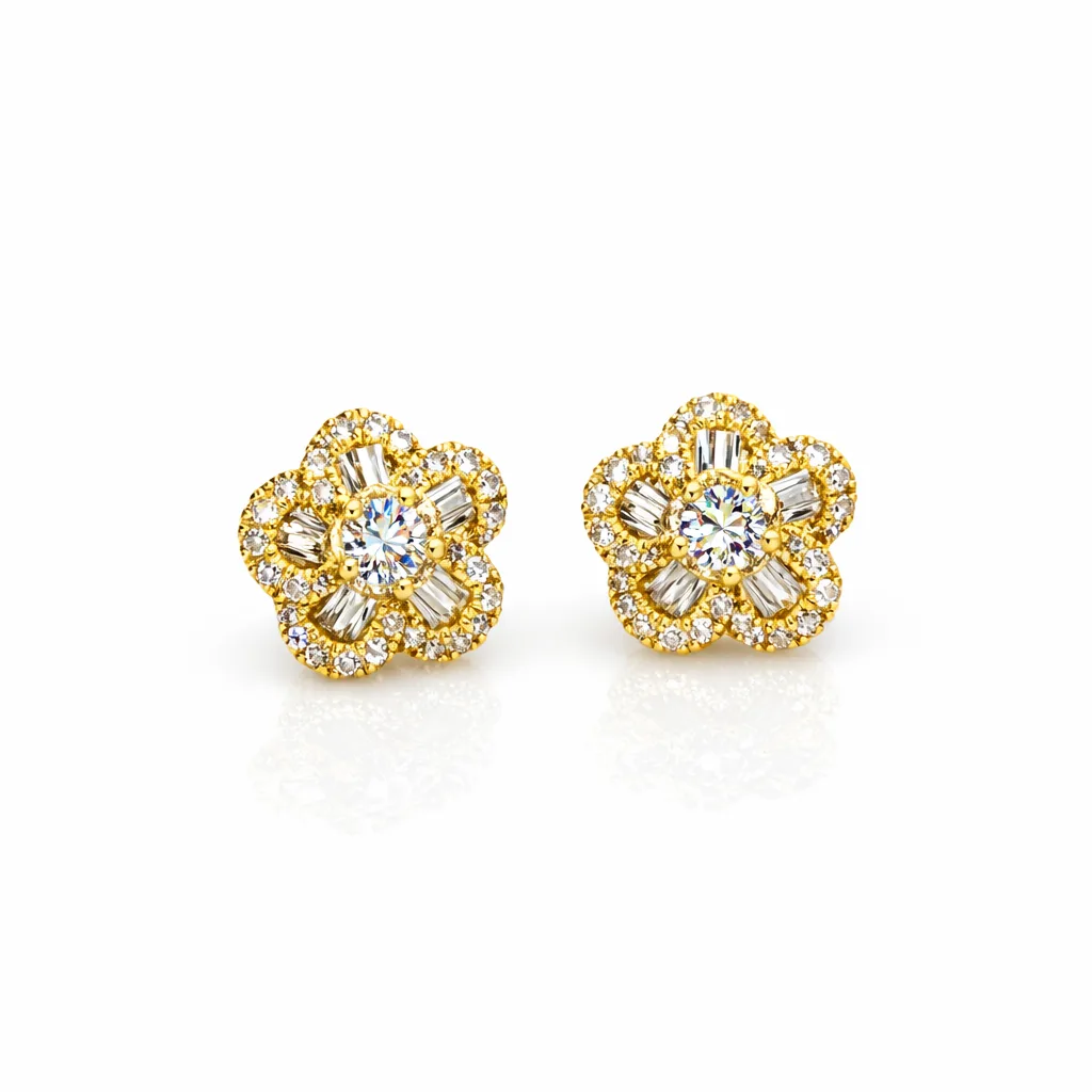 18ct Yellow Gold Natural Diamond Flower Cluster Stud Earrings 0.73ct - 18KR23719EL
