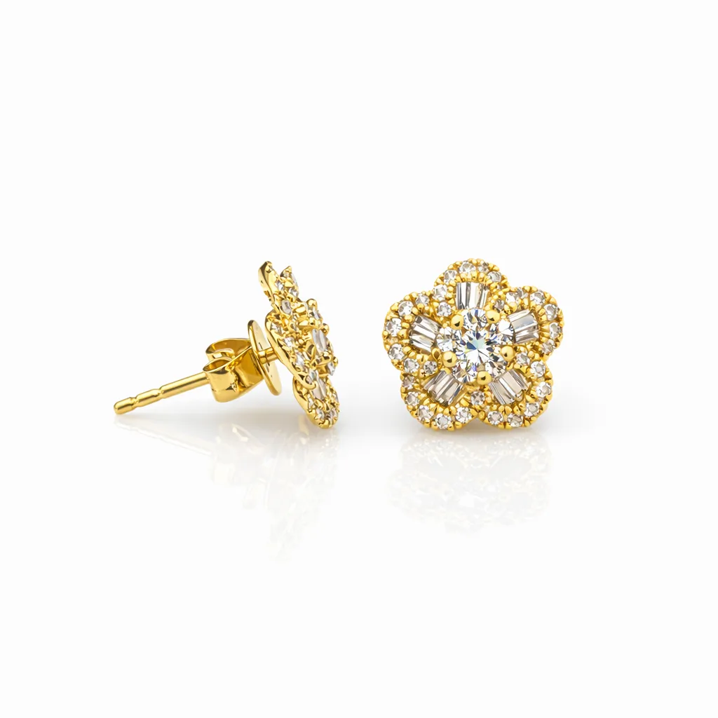 18ct Yellow Gold Natural Diamond Flower Cluster Stud Earrings 0.73ct - 18KR23719EL