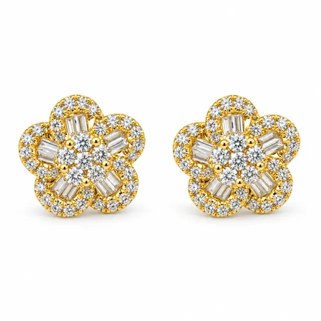 18ct Yellow Gold Natural Diamond Flower Cluster Stud Earrings 0.73ct - 18KR23719EL