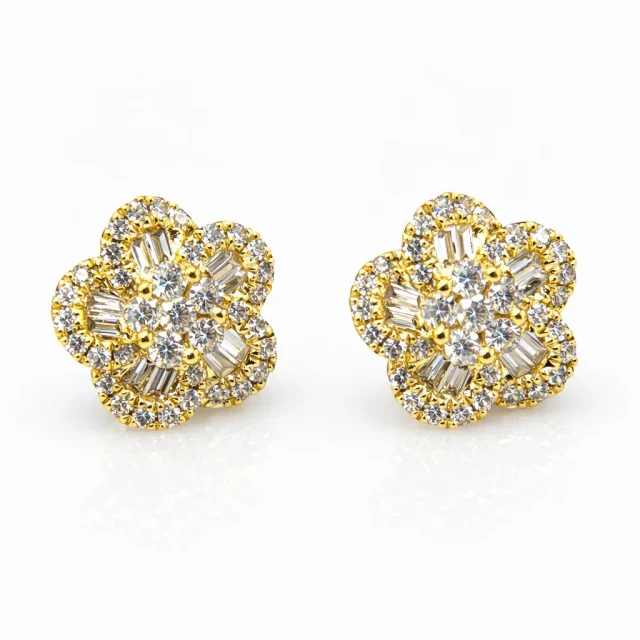 18ct Yellow Gold Natural Diamond Flower Cluster Stud Earrings 0.73ct - 18KR23719EL