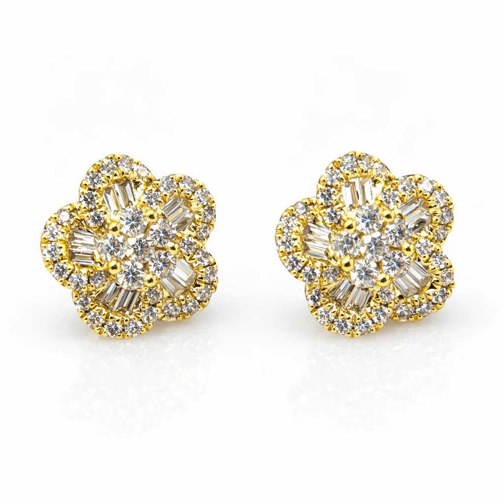 18ct Yellow Gold Natural Diamond Flower Cluster Stud Earrings 0.73ct - 18KR23719EL