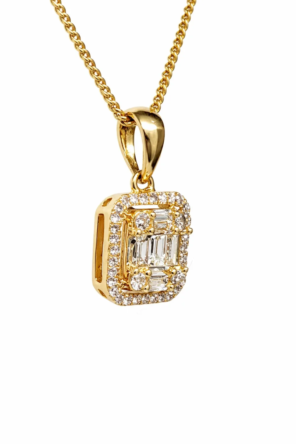 18ct Yellow Gold Natural Diamond Halo Pendant 0.176ct Round & Baguette Diamonds - 18KR35808APL