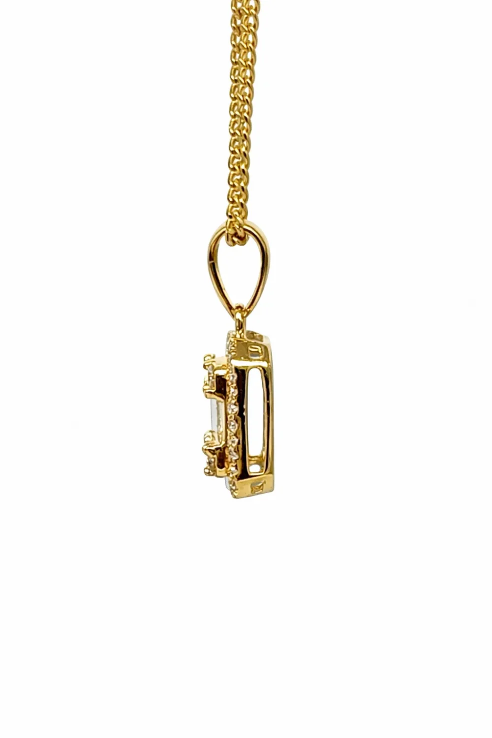 18ct Yellow Gold Natural Diamond Halo Pendant 0.176ct Round & Baguette Diamonds - 18KR35808APL