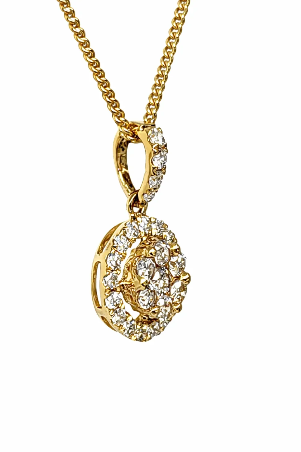 18ct Yellow Gold Natural Diamond Halo Pendant – 0.389ct Round Diamonds - 18KR21522NPL