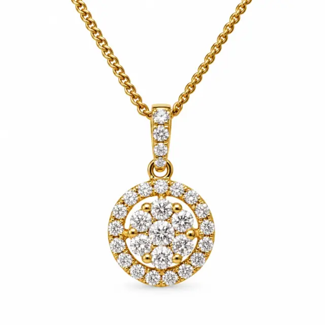18ct Yellow Gold Natural Diamond Halo Pendant – 0.389ct Round Diamonds - 18KR21522NPL