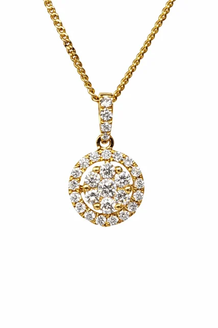 18ct Yellow Gold Natural Diamond Halo Pendant – 0.389ct Round Diamonds - 18KR21522NPL