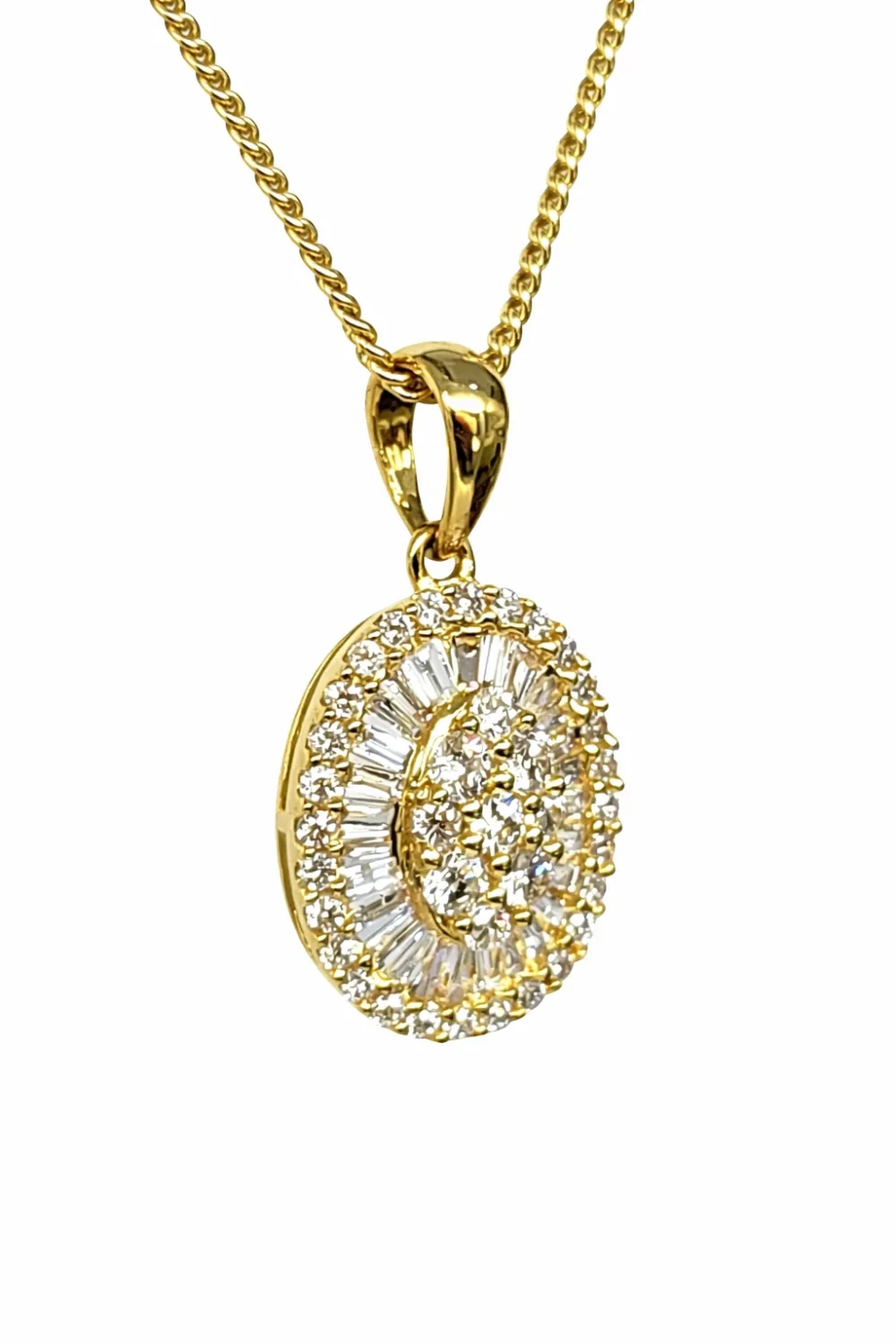 18ct Yellow Gold Natural Diamond Oval Pendant – 0.40ct Round & Baguette Diamonds - 18KR25747PAL