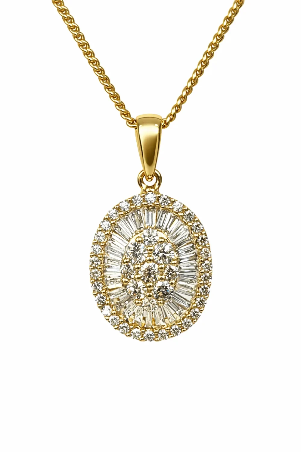 18ct Yellow Gold Natural Diamond Oval Pendant – 0.40ct Round & Baguette Diamonds - 18KR25747PAL